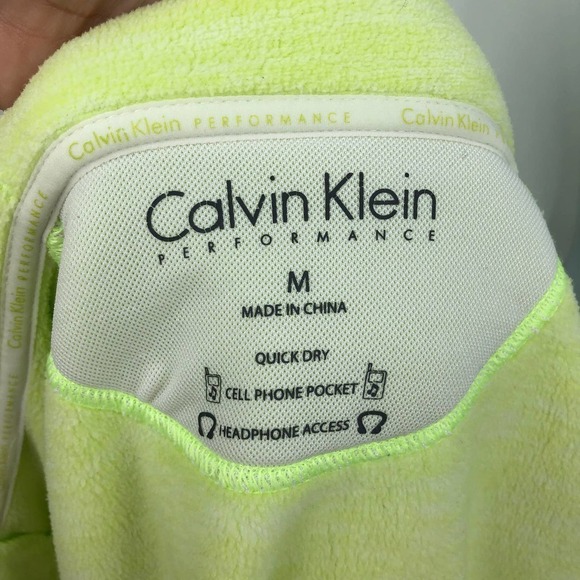 Calvin Klein Performance Womens Fleece Jacket Size M Neon Yellow Hooded Full Zip - Picture 8 of 10